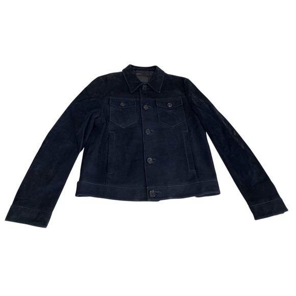 PRADA Milano Men's Buckskin Suede Multi-Pocket Shirt Jacket in Navy - Picture 7 of 10